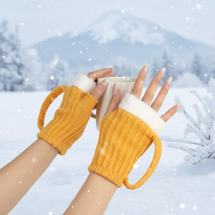 Showcasing the unique loop design of the winter gloves