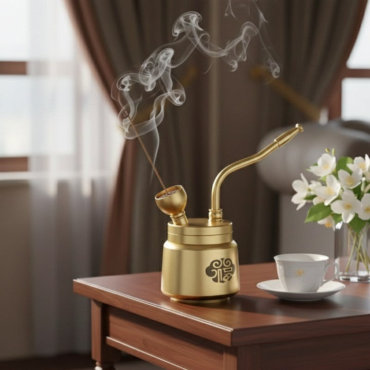 Unique brass pipe incense burner as a perfect gift for home decor enthusiasts