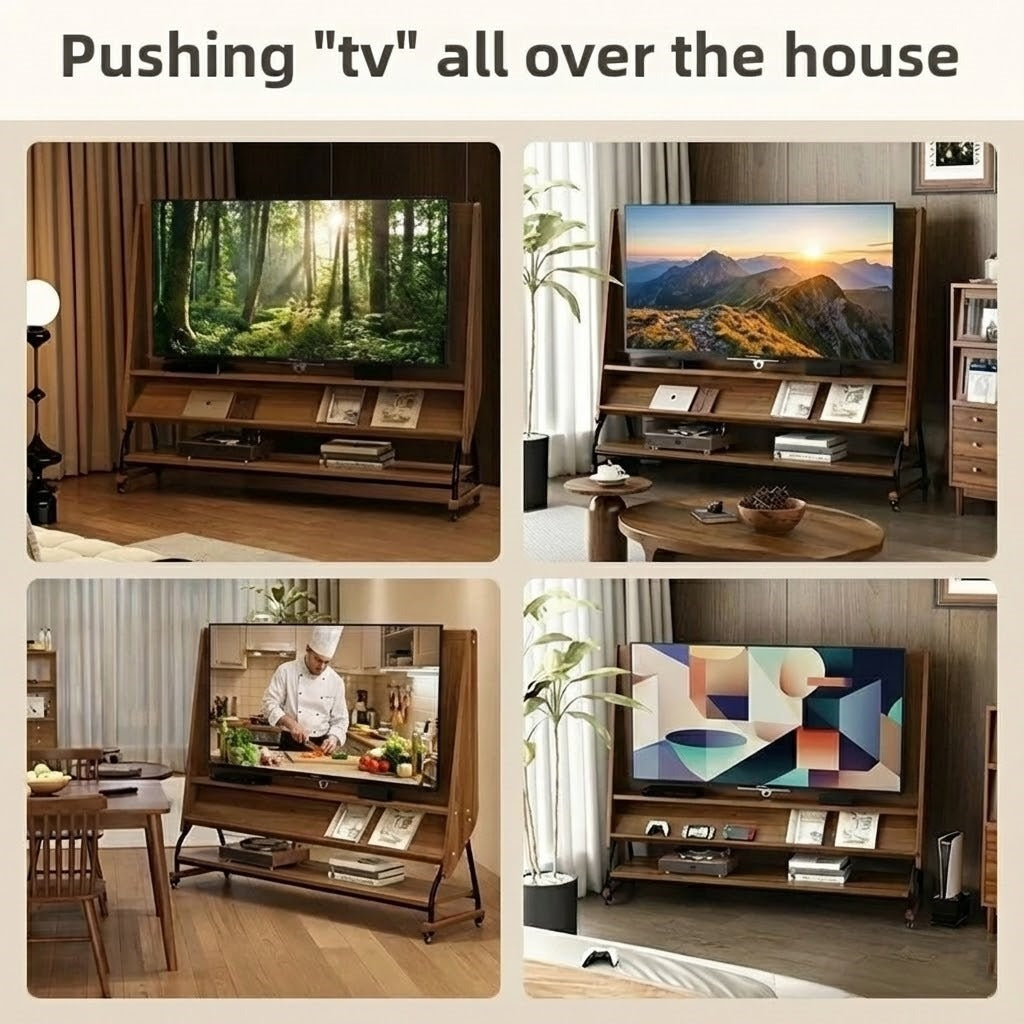 Adjustable height and tilt feature of the mobile TV stand