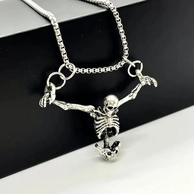 Unique Silver Skeleton Pendant Chain Necklace gift idea