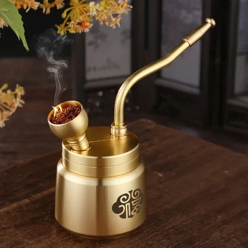 Artisan Brass Pipe Incense Burner on a wooden surface providing a unique gift idea