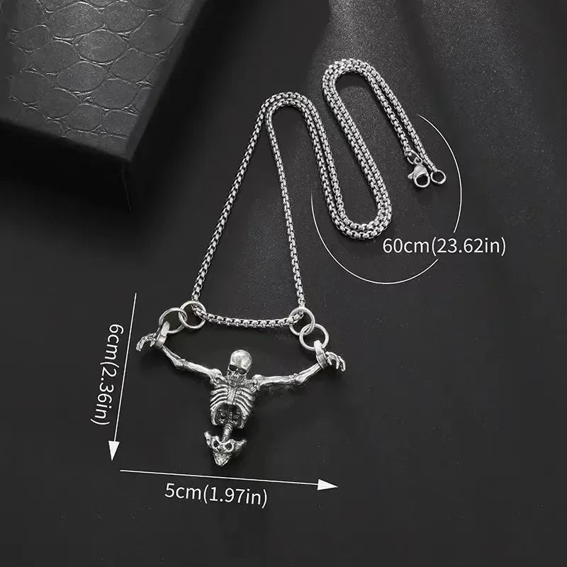 Man wearing the edgy skeleton necklace