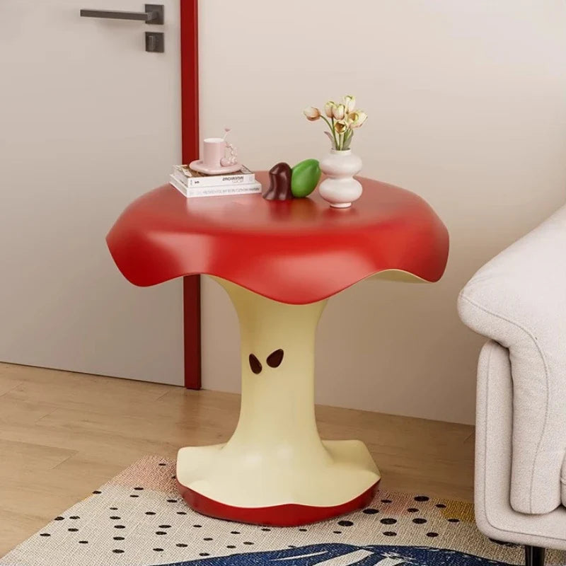 Bitten Apple Modern Side Table in a bright red finish