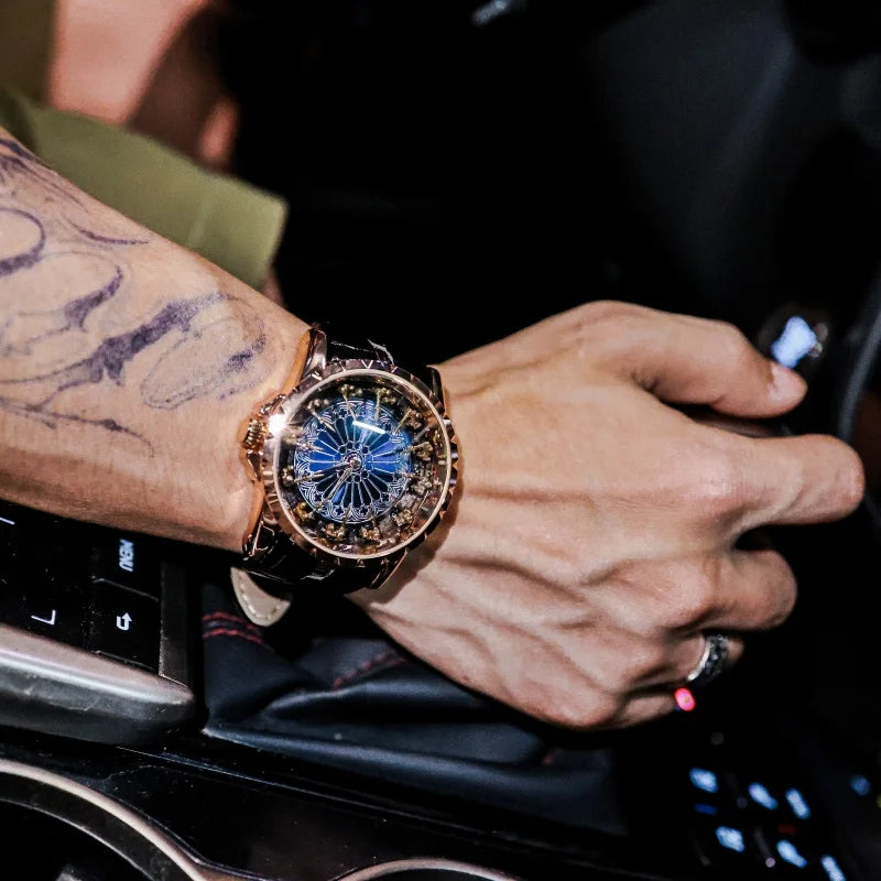 A side view of the Elite Skeleton Watch on a wrist