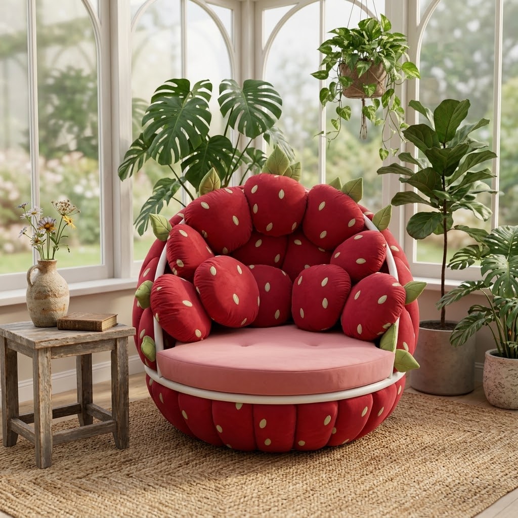 Close-up of the plush fabric on the Strawberry Lounge Sofa