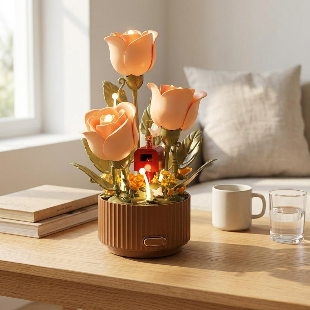 Unique Interactive Blooming Rose Table Lamp gift idea on a table