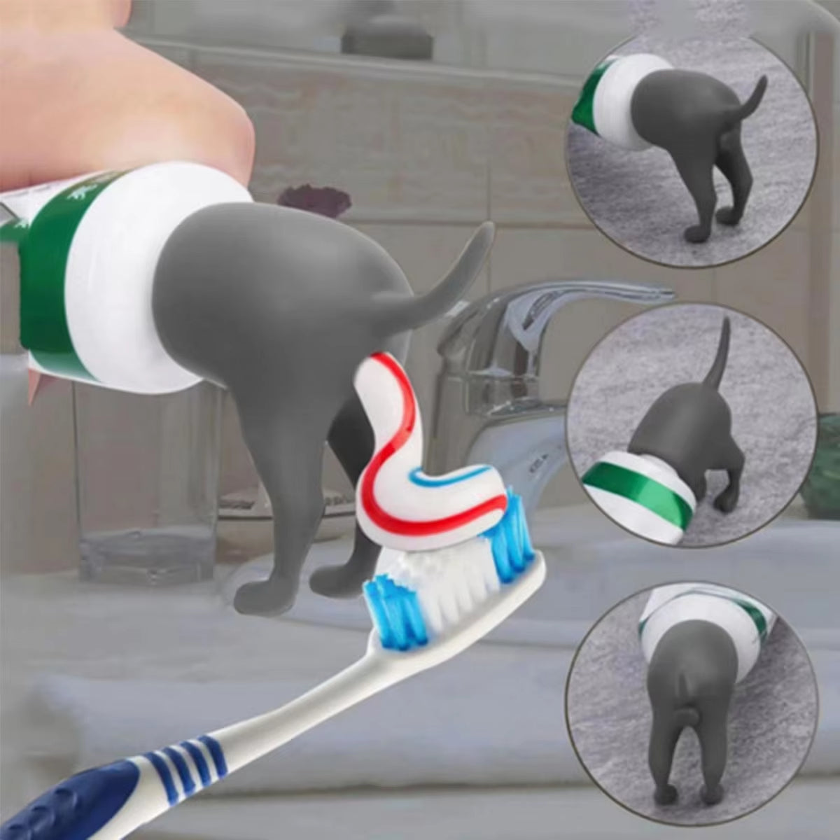 Dog Butt Creative Toothpaste Dispenser shown on a tube of toothpaste
