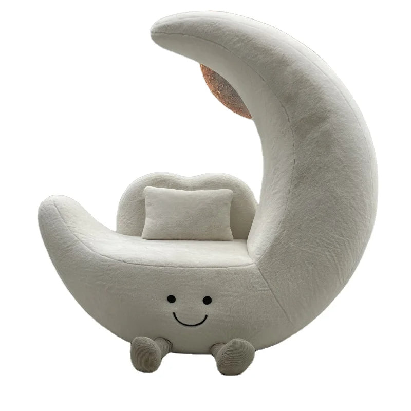 Full view of the whimsical Crescent Cute Moon Plush Lounge Chair