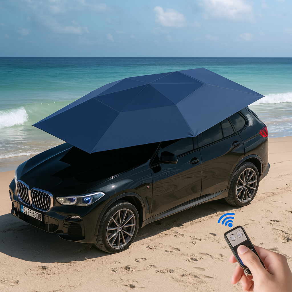 All-Weather Remote-Controlled Automatic Car UV Protection Umbrella Deployed
