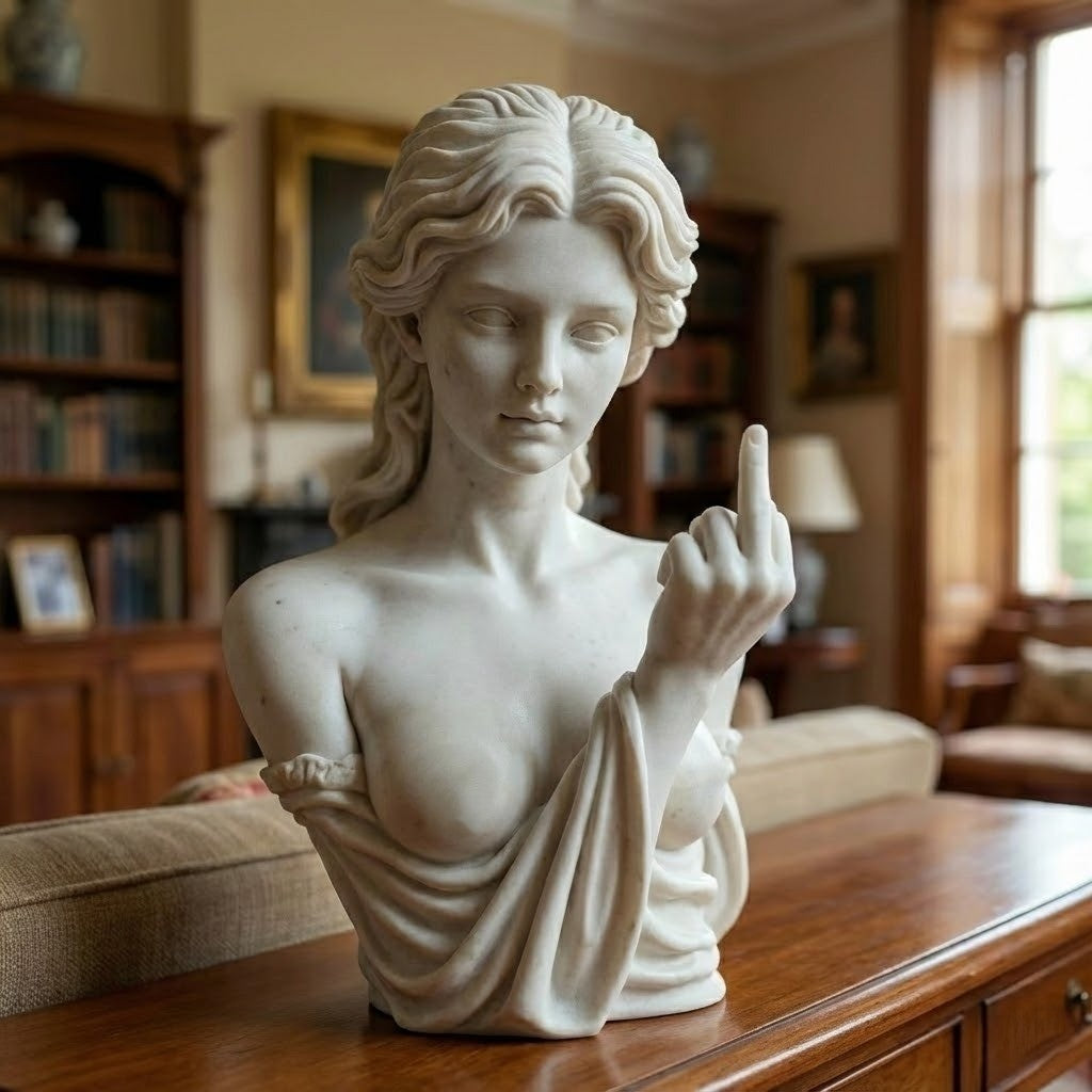 Close-up of the resin Roman Bust Middle Finger detail