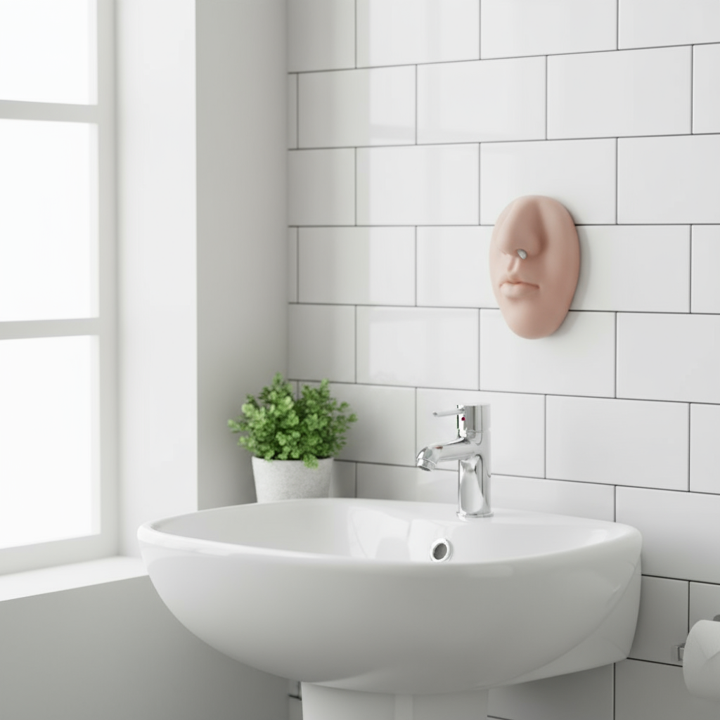A diagram showing the easy refill process of the nose soap dispenser