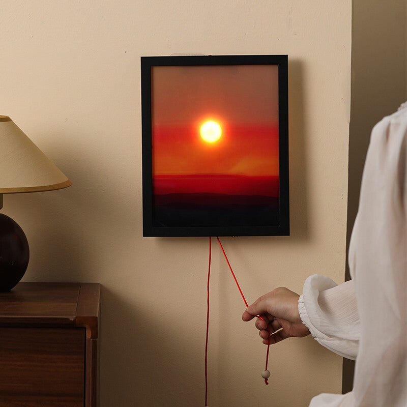 Close-up of the Sunset Time lamp showing its artistic texture and glow