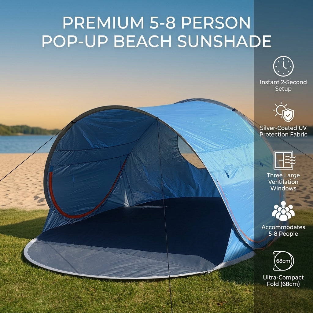 Silver-coated fabric on the beach tent for UV protection