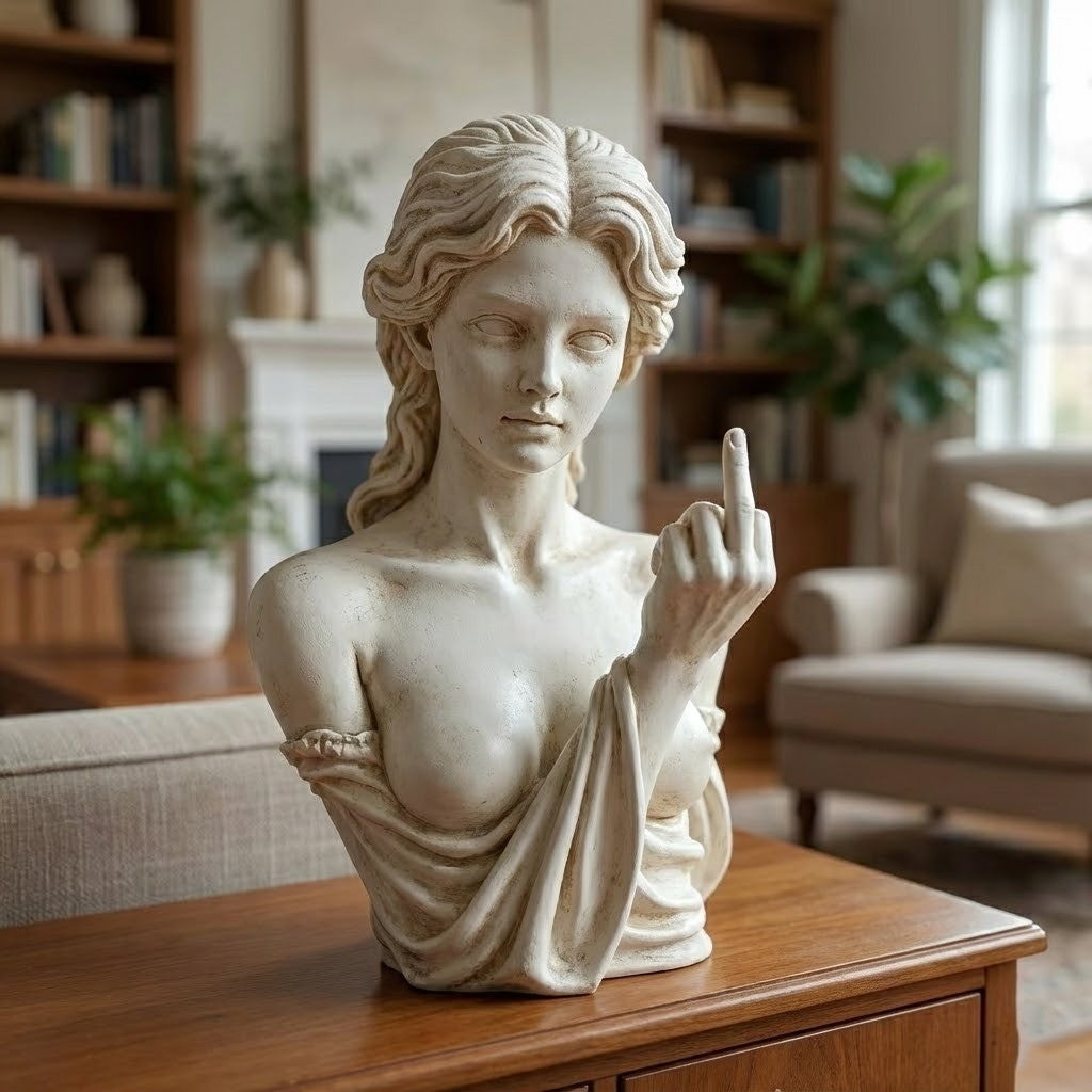 Unique Roman Bust Middle Finger Home Decor gift idea on a clean background