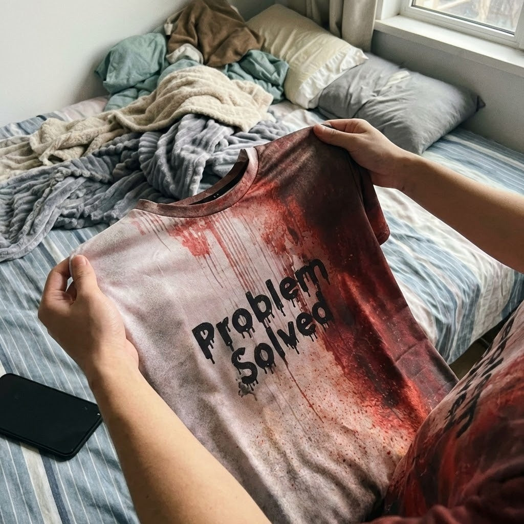 White and black versions of the Problem Solved shirt side by side
