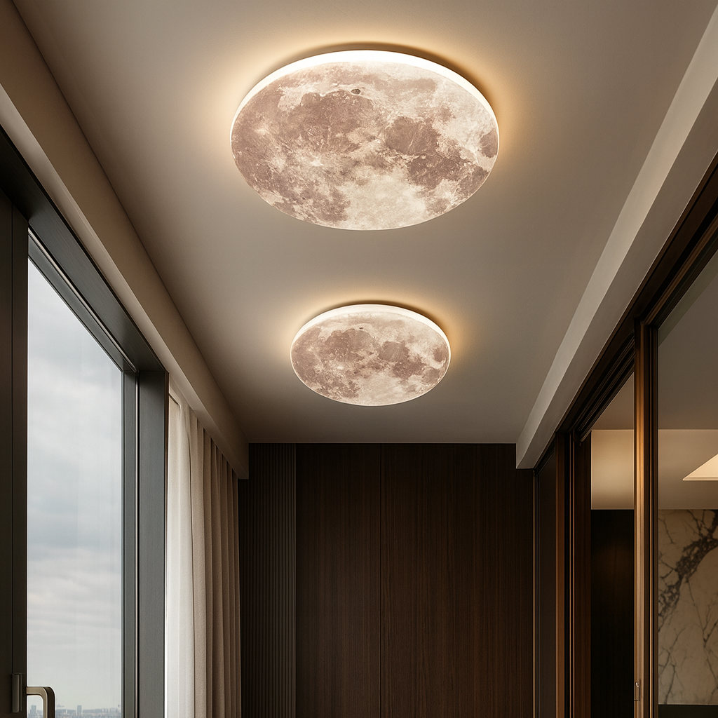 Cozy bedroom with the Moon Surface Artistic Modern Ceiling Lamp