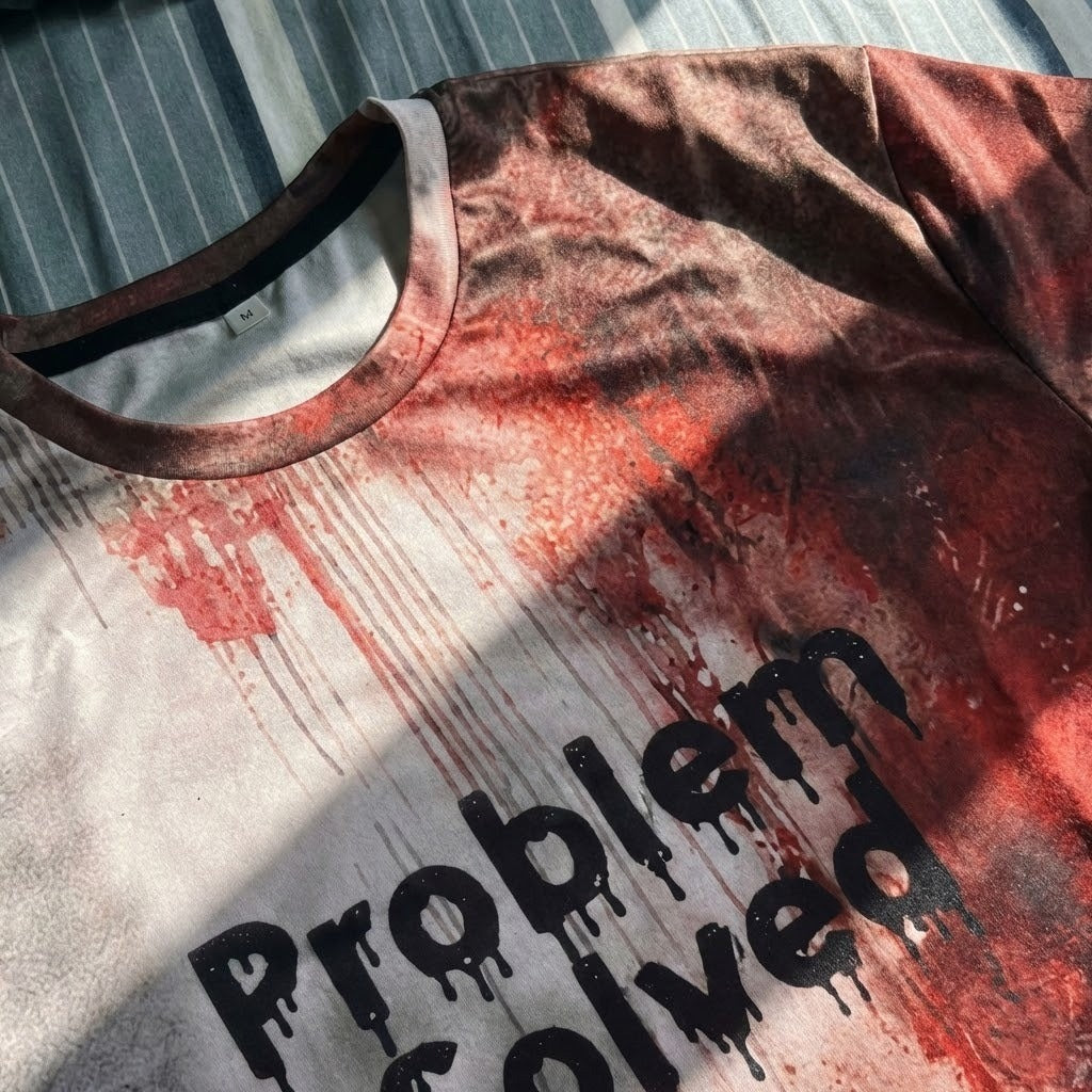 Person wearing the Problem Solved Funny T-Shirt as a stylish streetwear piece