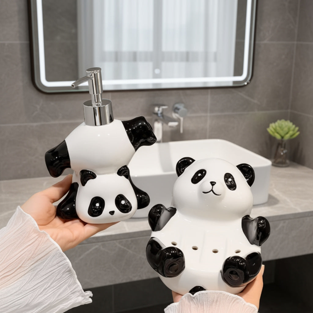 Panda soap dispenser holding hand lotion