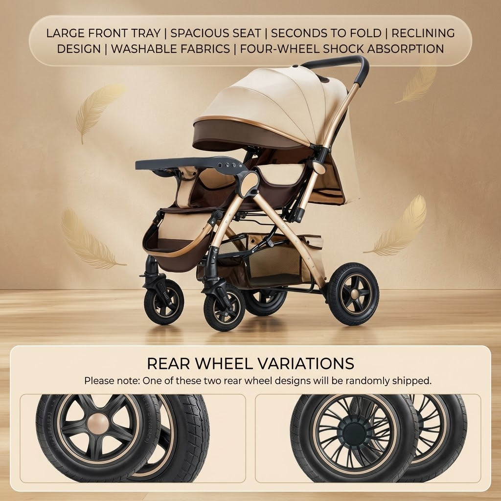 Close-up of the Loftcart stroller's comfortable seat and wide snack tray