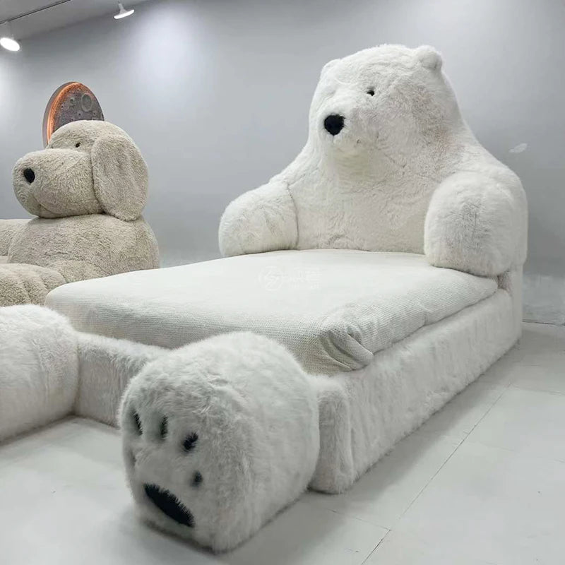Relaxing on the Polar Bear Giant Plush Cozy Bed