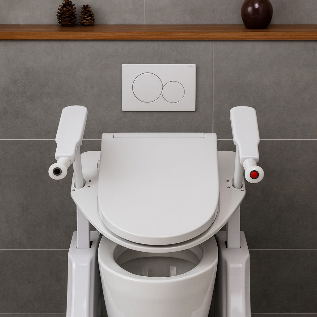 Close-up of the easy-to-use remote control panel for the toilet lift seat