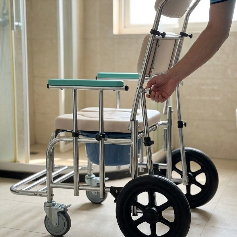 Adjustable bedside commode feature for convenience