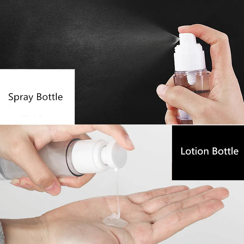 The travel cosmetic pump in action, transferring lotion into a smaller container.
