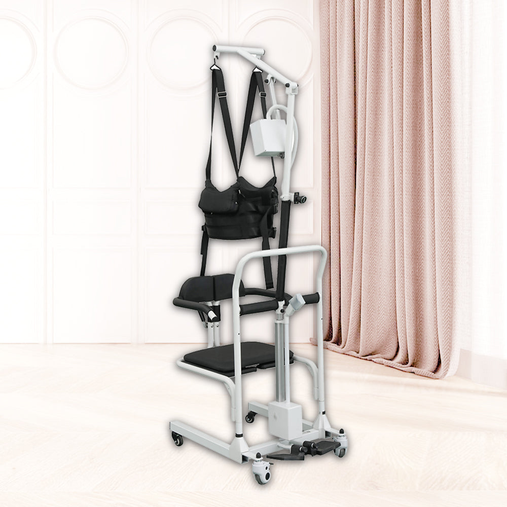 Close-up of the electric lift controls on the patient transfer chair