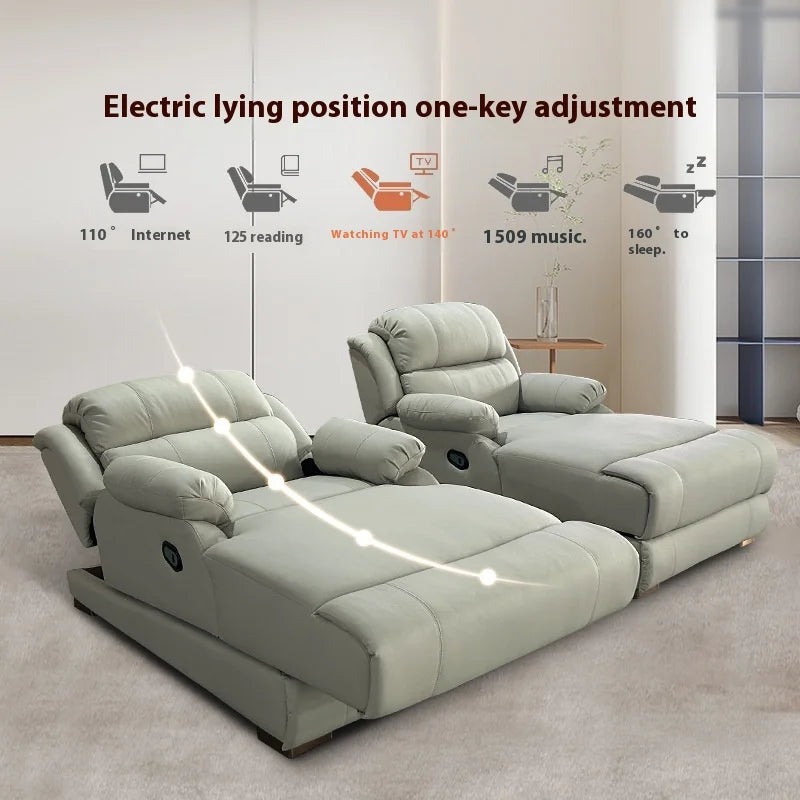 Close-up view of the recliner's plush cushioning and easy-to-use controls