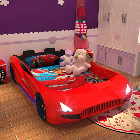Kids playing with Race Car Bed