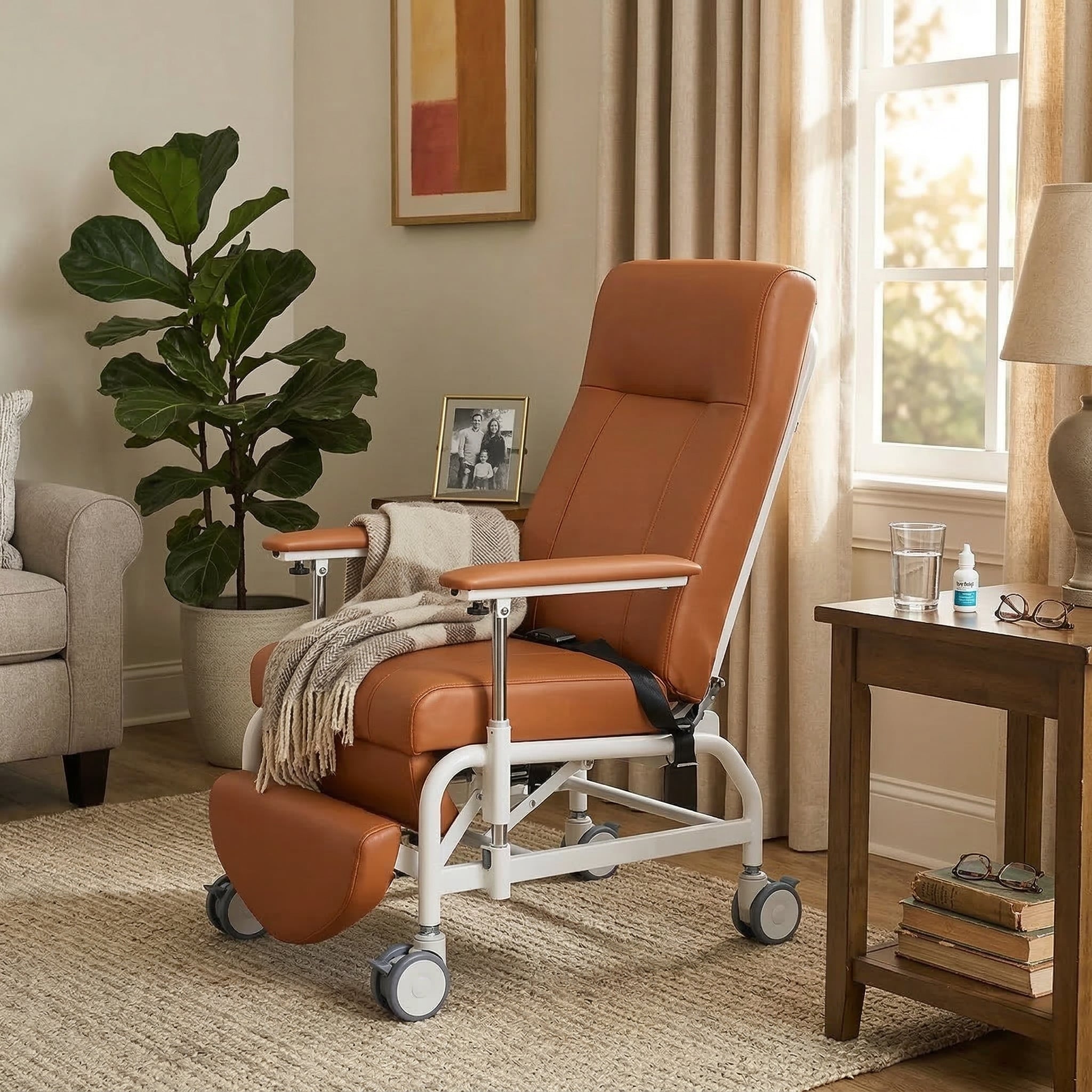 Adjustable Patient Recliner Chair shown in a comfortable living room setting