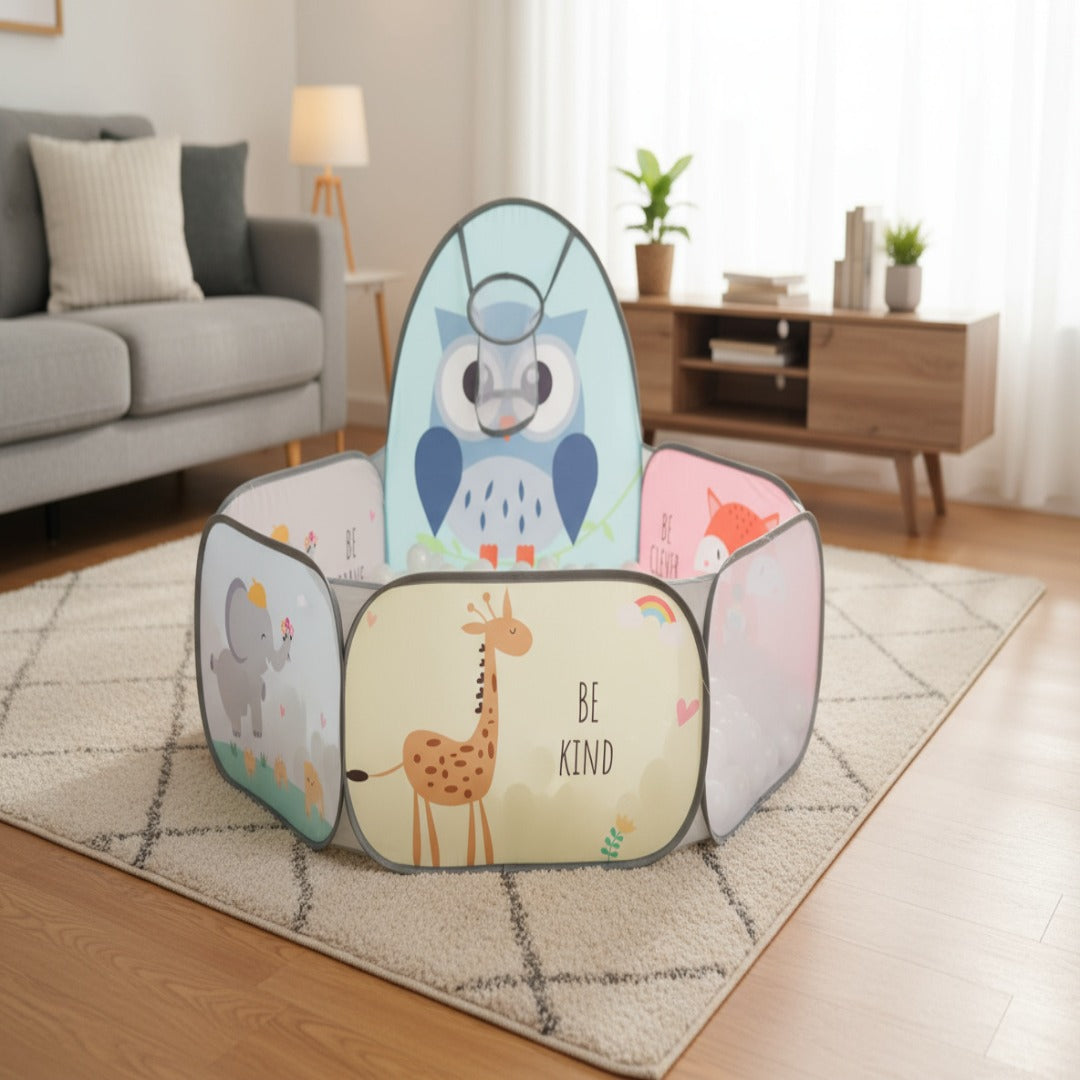 A child enjoying the versatile and fun foldable play pool indoors