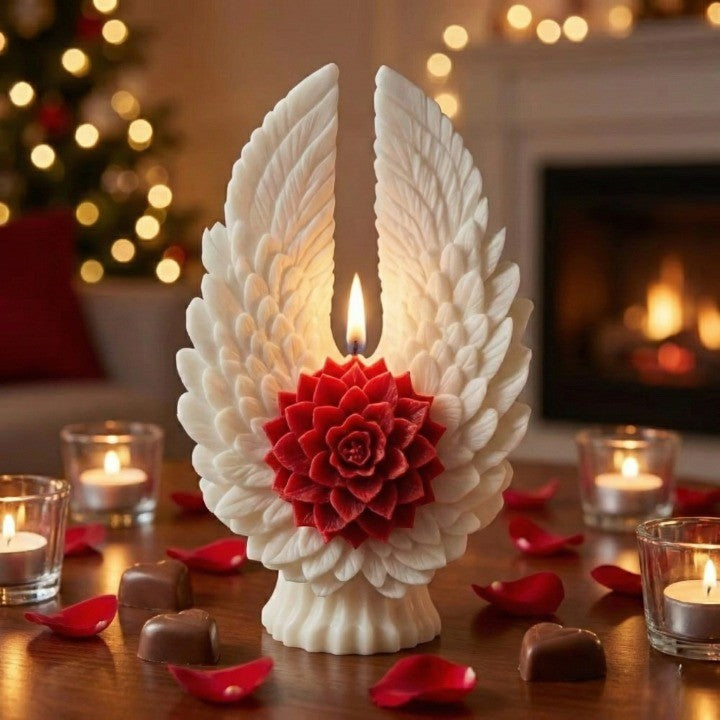 Detailed view of the Angel Wing Flower Candle Holder's floral centerpiece