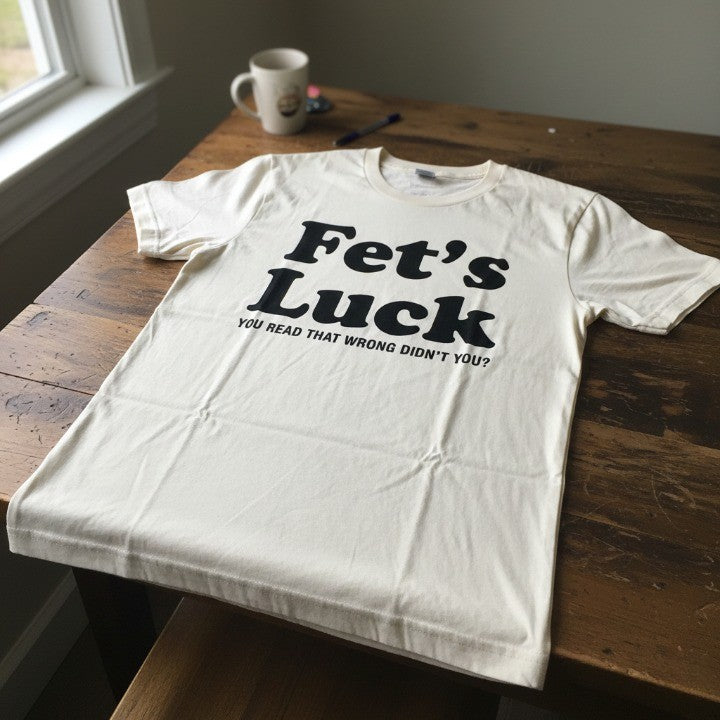 Another lifestyle view of the Fets Luck Funny T-Shirt being worn