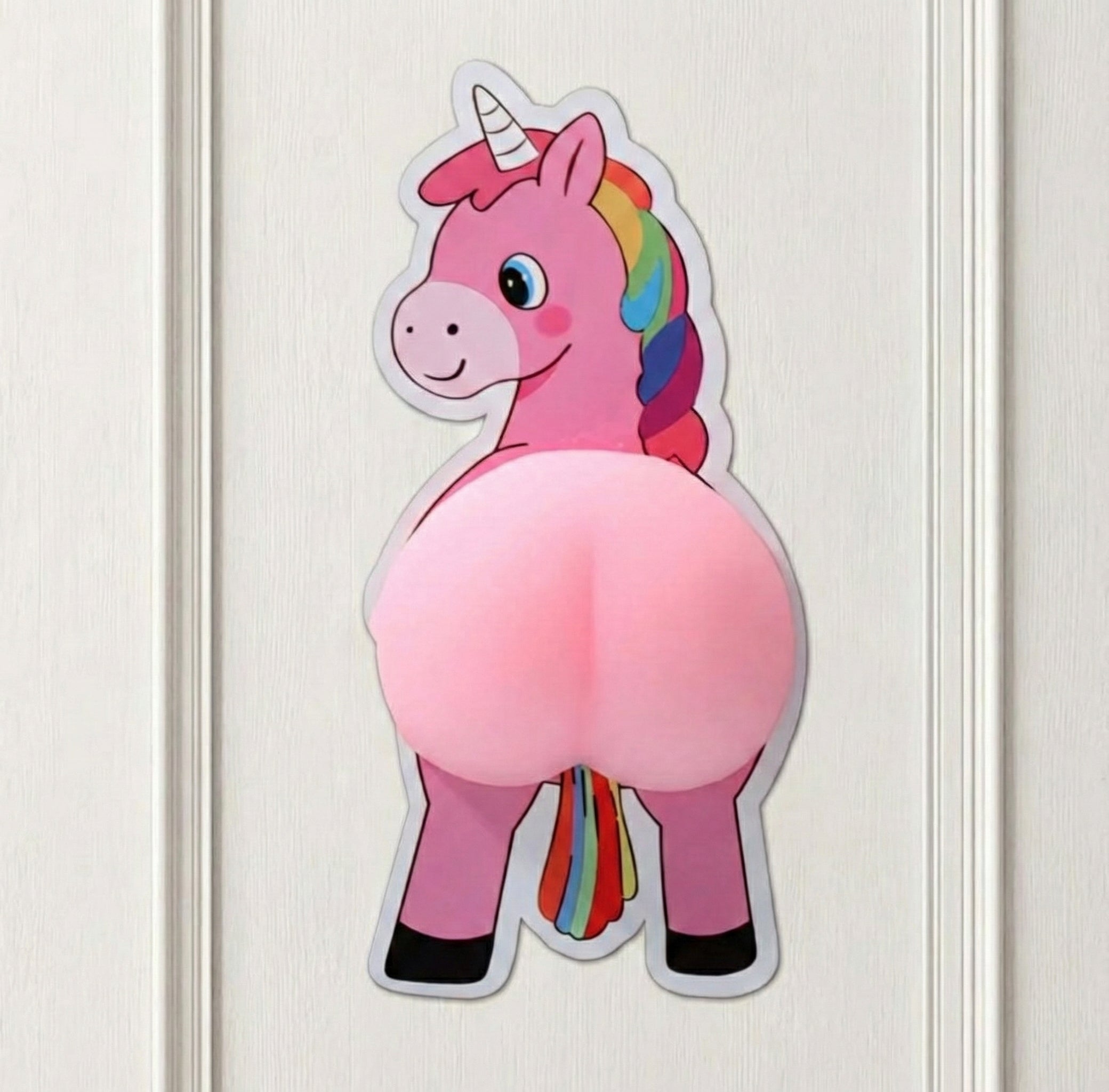 Unicorn Bubble Squeeze Sticker Protector shown on a wall