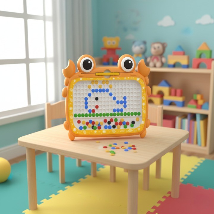 A child's hands placing pieces on the Learning Crab educational toy