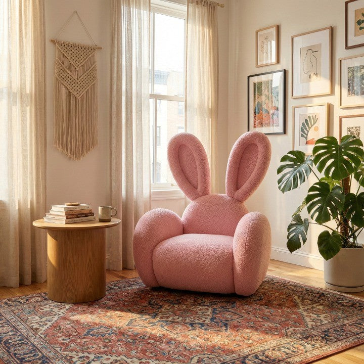 Bunny Ear chair shown in a minimalist bedroom setting