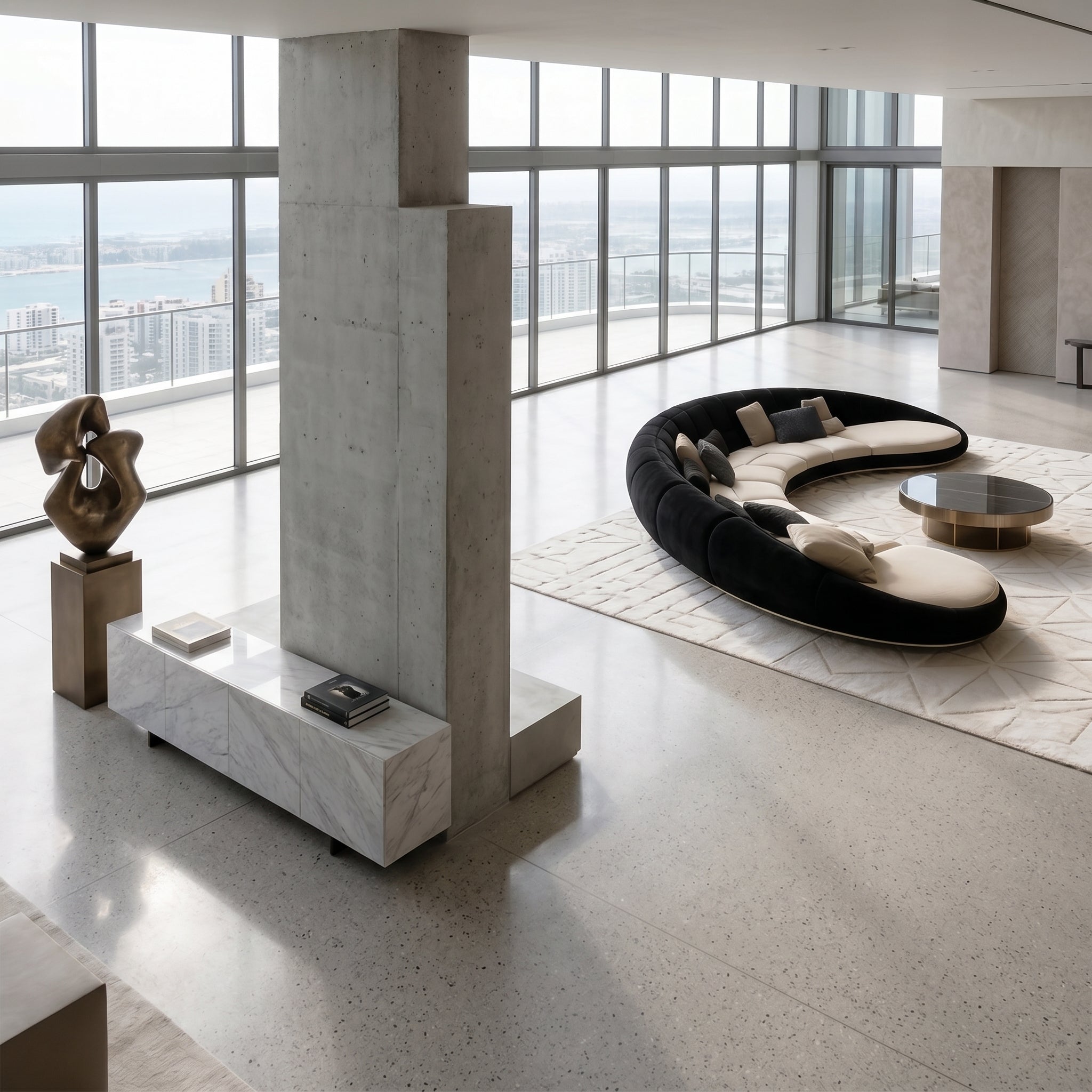 Overhead view of the crescent modular sofa layout