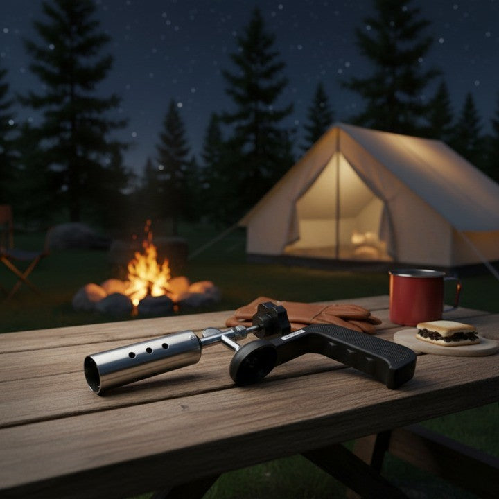 Close-up of the adjustable and powerful flame of the creative gadget torch.