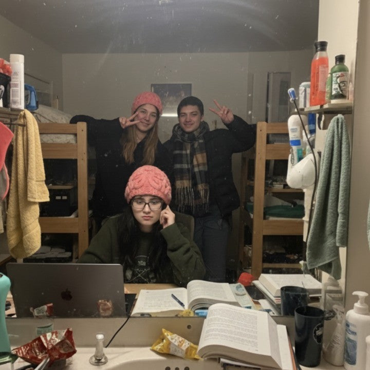 A person wearing the funny brain beanie as a creative fashion accessory
