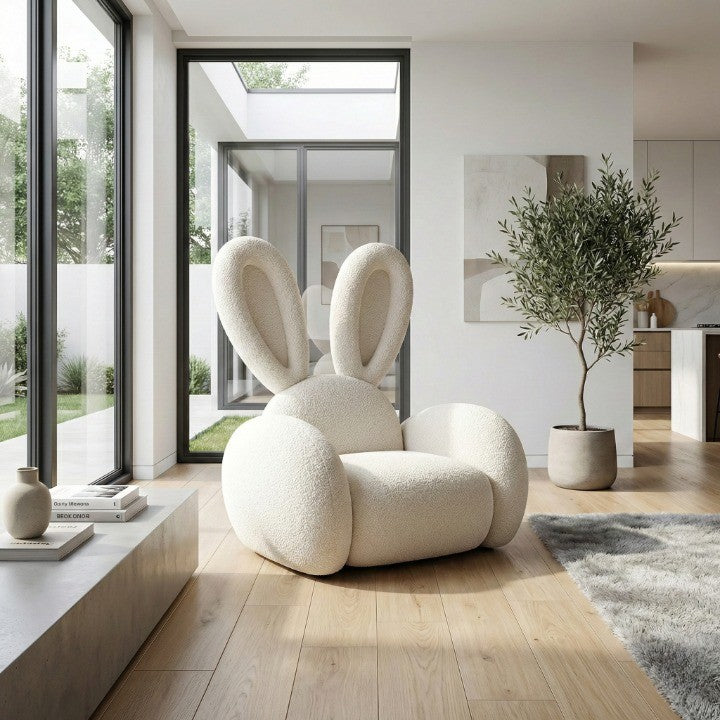 A person relaxing in the comfortable Bunny Ear lounge chair