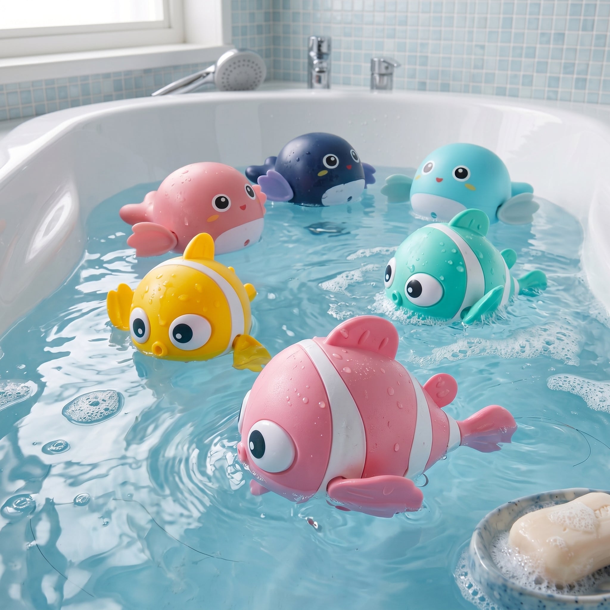 Close-up of the charming dolphin-inspired bath toy design