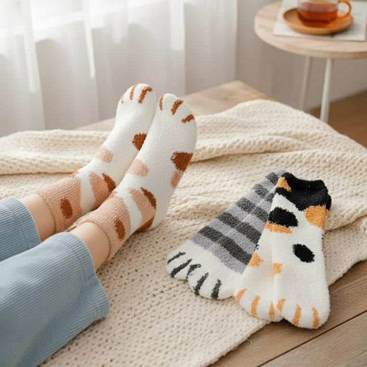 A close-up of the adorable paw prints on the bottom of the socks