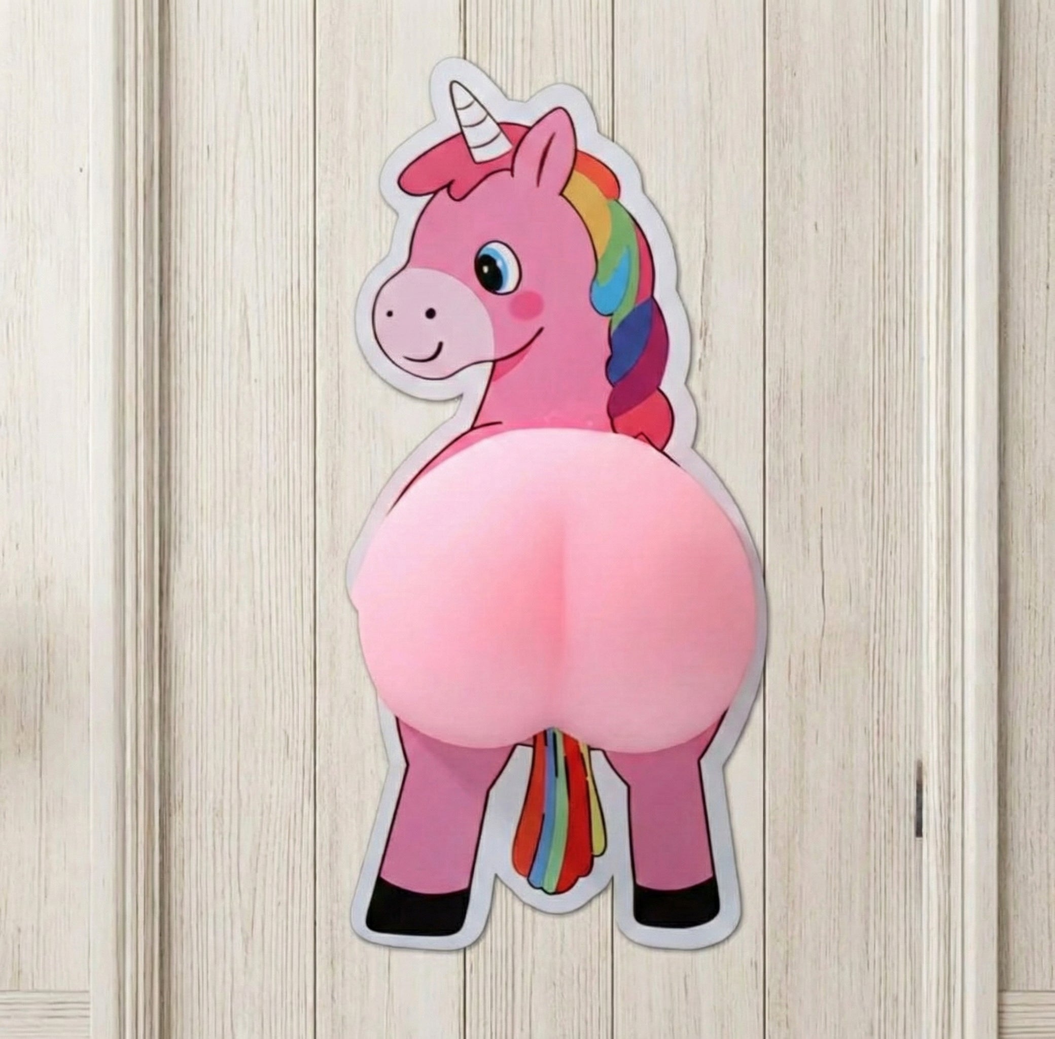 Unicorn sticker applied to a cabinet door for protection and decoration
