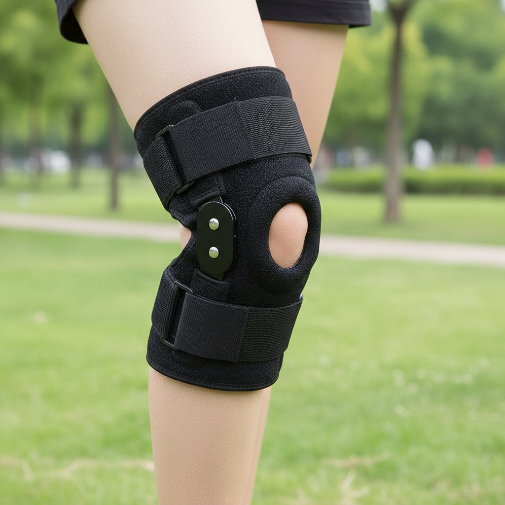 A person wearing the Adjustable Knee Brace Support for stability and comfort