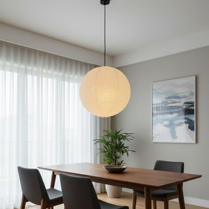 Close-up of the Japanese Style Paper Lantern Pendant Ceiling Lamp's ribbed texture