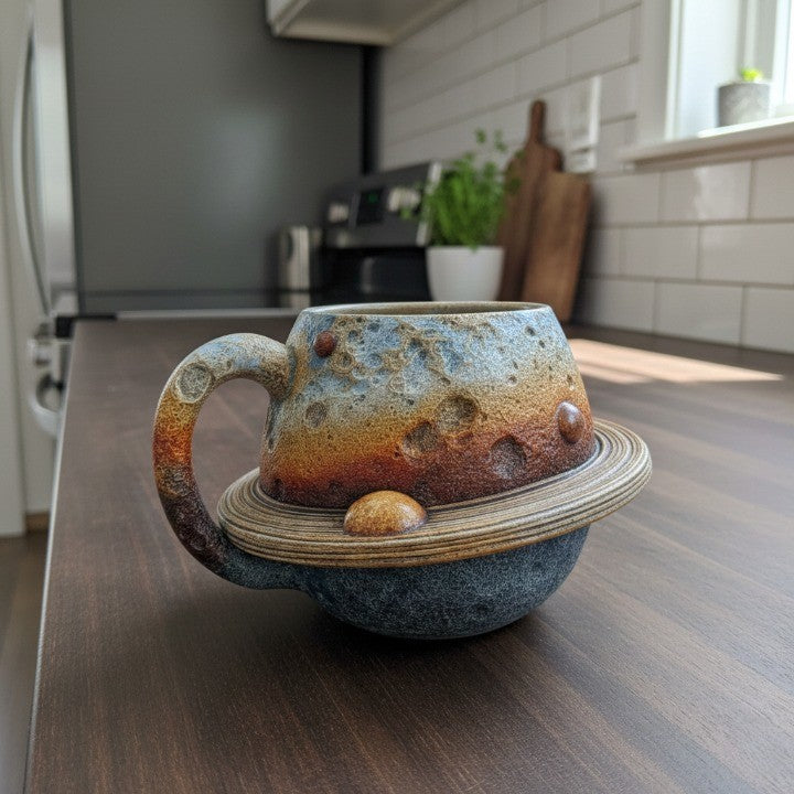 Saturn Rings cup used for a warm beverage