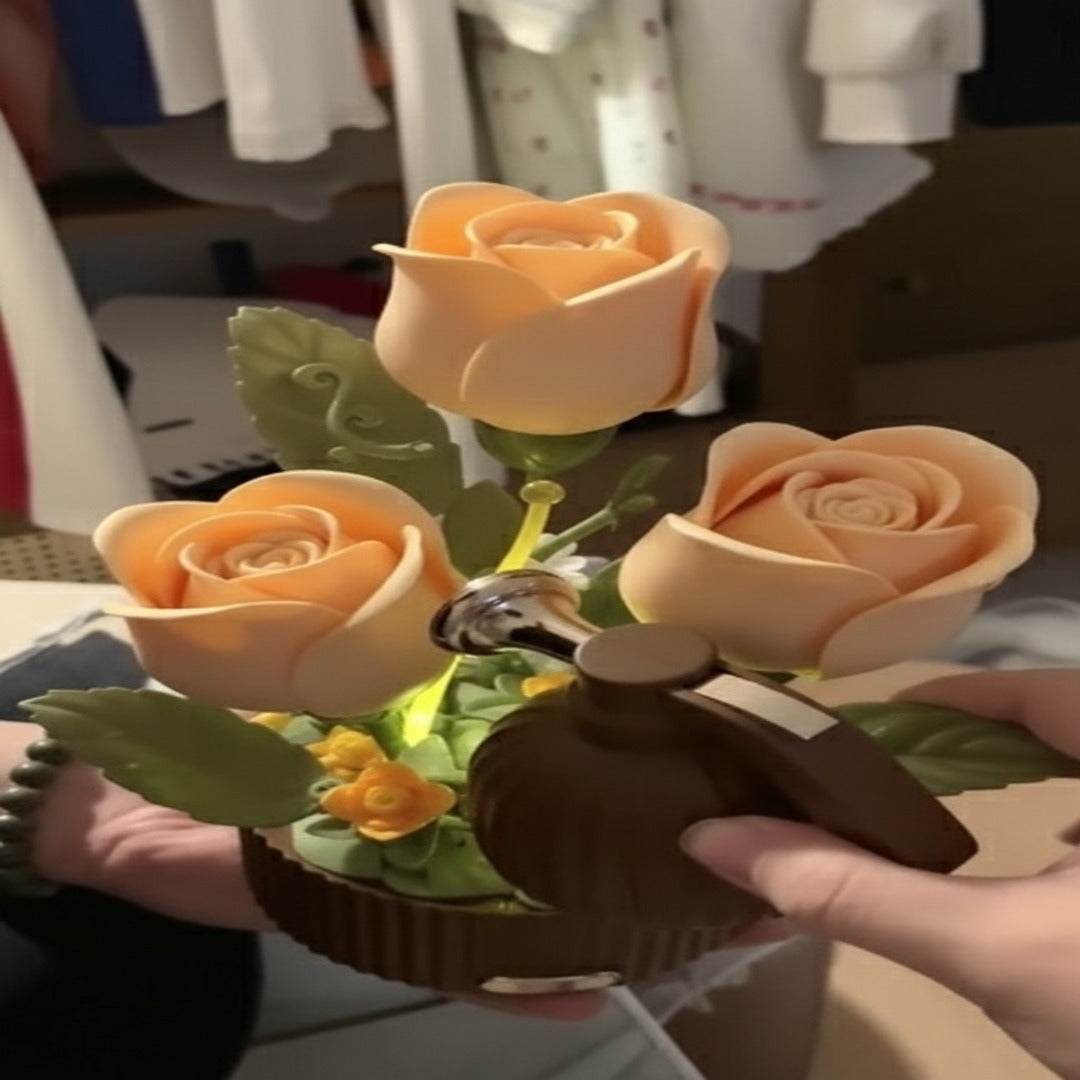 A person interacting with the touch-activated Magic Bloom lamp
