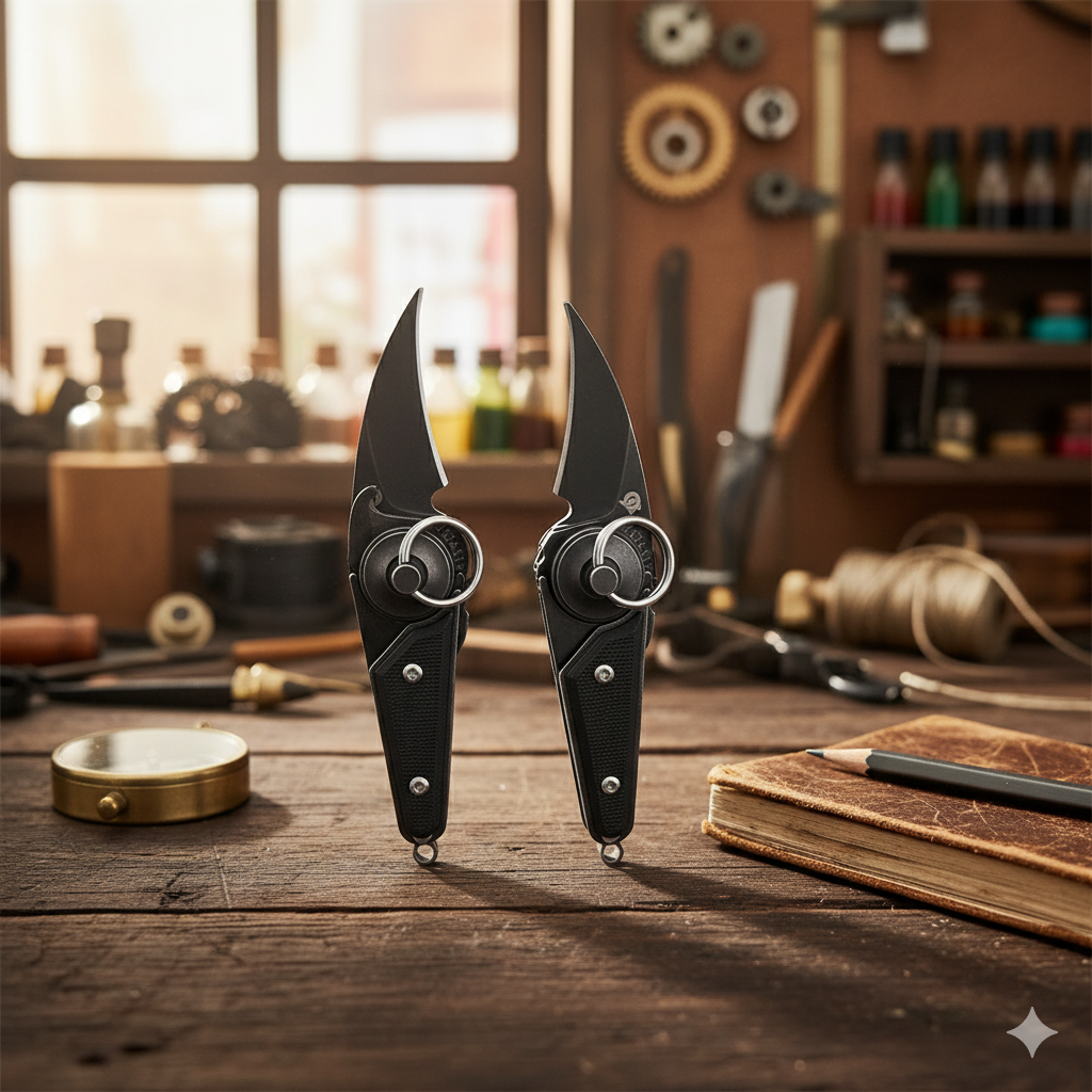 A person holding the compact folding claw knife