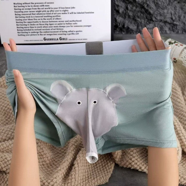 A man wearing the quirky and comfortable Chill Elephant Ultra-Soft Boxer